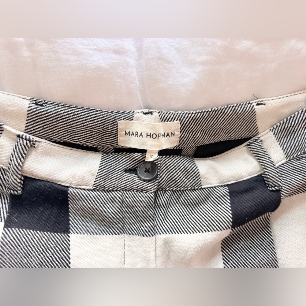 Mara Hoffman Dita Pant Ensenada Plaid Black Cream Organic Cotton High Waist. 12 - Picture 8 of 9